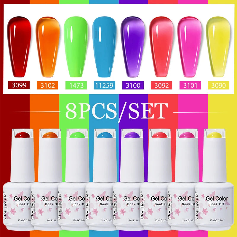 Clou Beaute 6/8pcs 15ml UV Nail Gel Colors Polish Set Summer Pretty Sugar Pink Red Neon Professional Nail Art Manicure Kit Gift