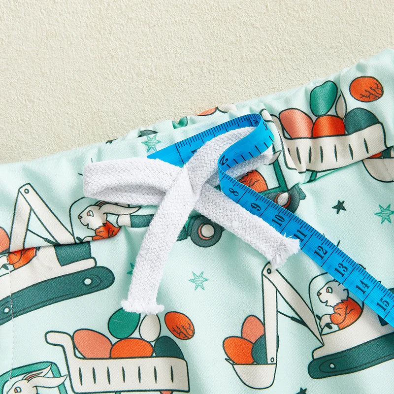 2024-12-23 Lioraitiin Summer Toddler Baby Boys Easter Outfits Bunny Pattern Crew Neck Short Sleeve T-Shirt with Shorts Set