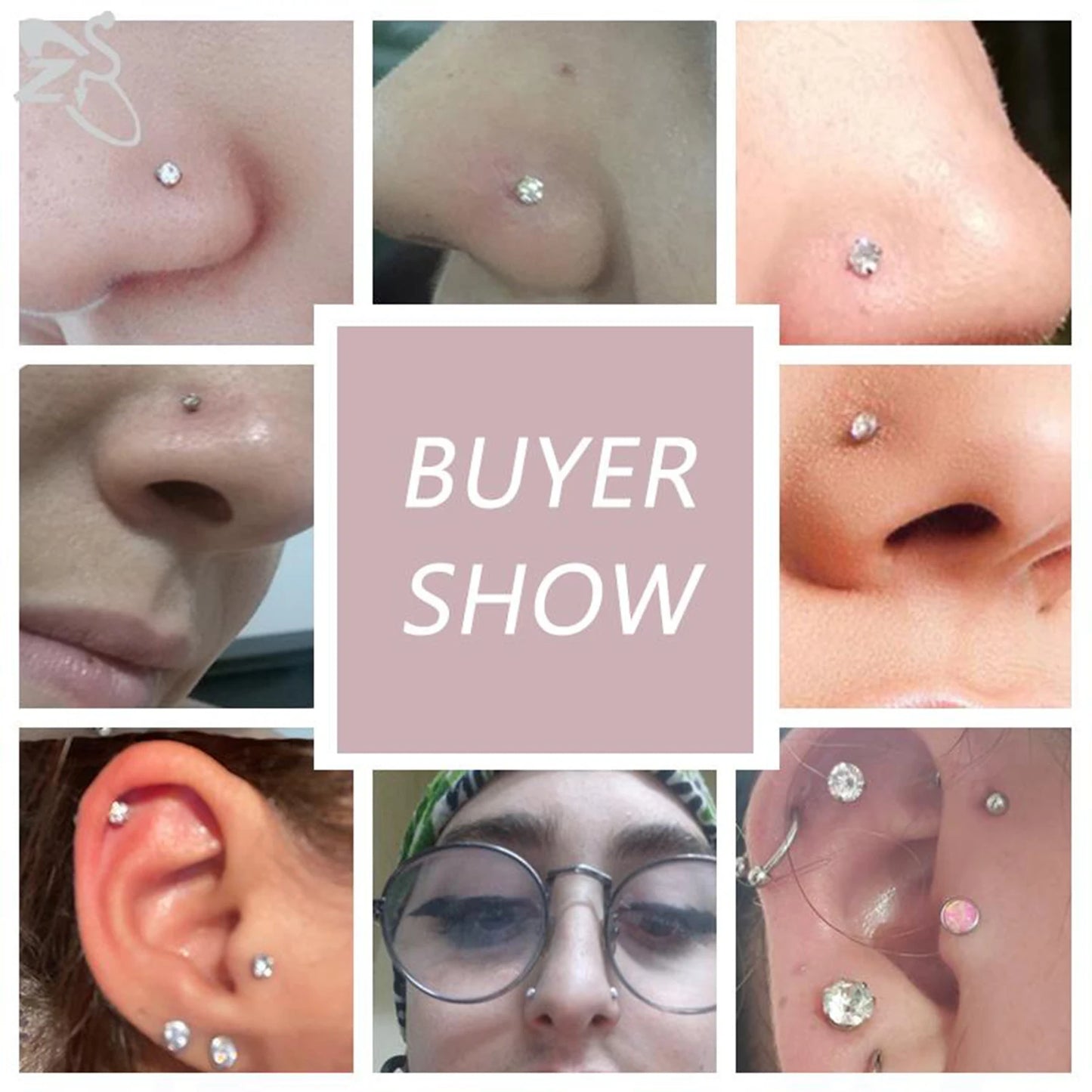 ZS 3pcs/lot 20G Stainless Steel Nose Stud Set Moon Heart Butterfly Crystal Nose Piercing Screw L Shape Nostril Piercing Jewelry