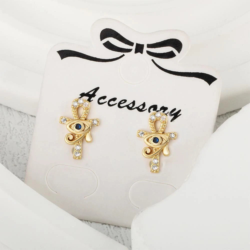 YILUOCD Ankh Cross Eye of Horus Stud Earrings for Women  Ancient Egypt Ra Udjat Earring Egyptian Talisman Jewelry Christmas Gift