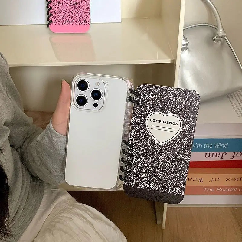 Splashing Ink Love Phone Case For iPhone 16 Pro 14 13 15 Pro Max Cover Funny Coil Notebook Shape Cases For Apple 14 11 12 Funda