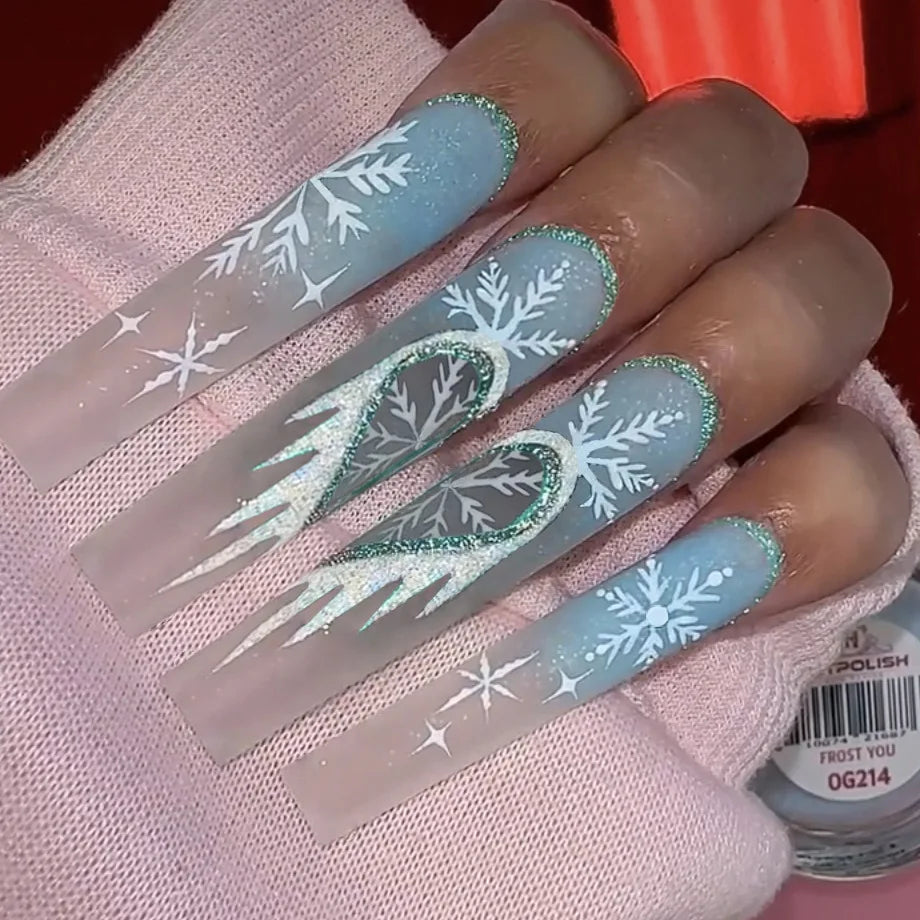 24pcs Glitter Pink Sequins Fake Nails 2025 Halloween Scary Skull Love Print False Nails Wearable European Ballet Press on Nails