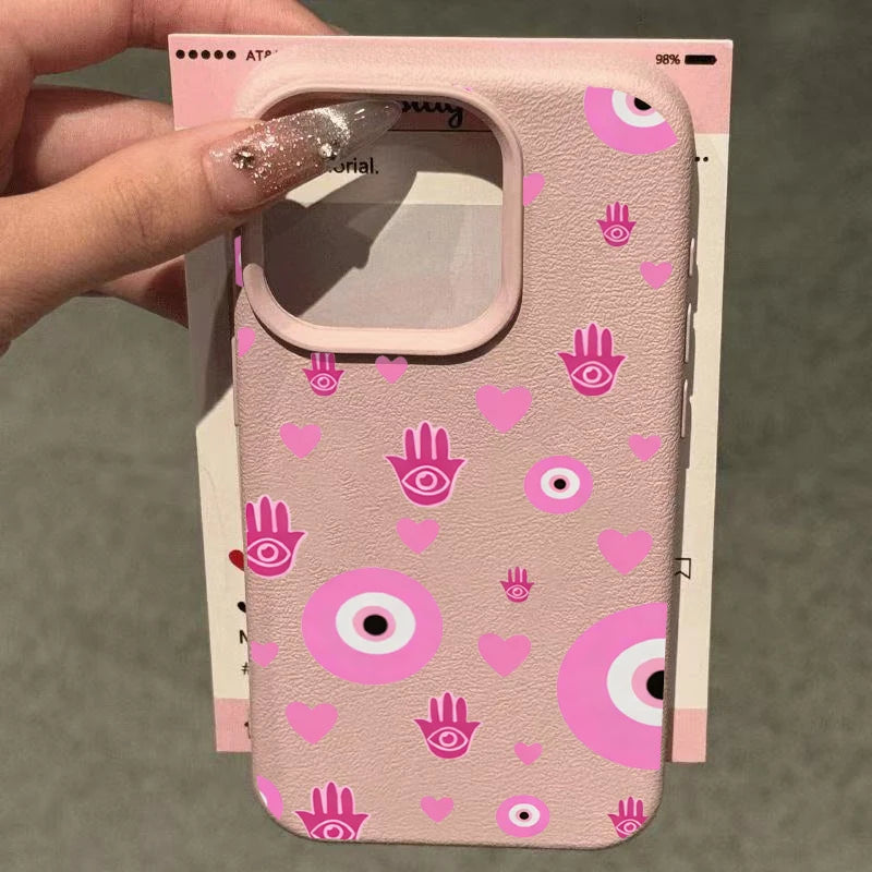 Pink Hamsa Evil Eye Pattern Phone Case