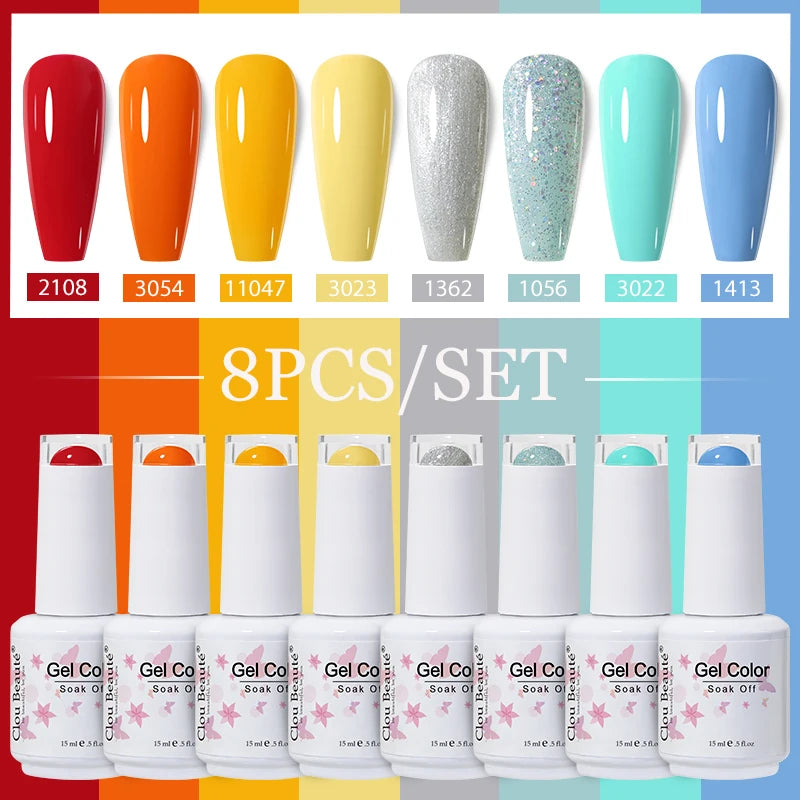 Clou Beaute 6/8pcs 15ml UV Nail Gel Colors Polish Set Summer Pretty Sugar Pink Red Neon Professional Nail Art Manicure Kit Gift