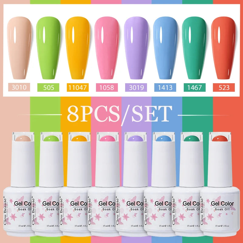 Clou Beaute 6/8pcs 15ml UV Nail Gel Colors Polish Set Summer Pretty Sugar Pink Red Neon Professional Nail Art Manicure Kit Gift