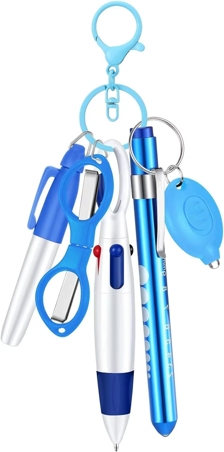 6in1 Multifunction Retractable Nurse Ball Pen Set Flashlight Foldable Scissors Ballpoint Pen Keychain Pens Permanent Marker