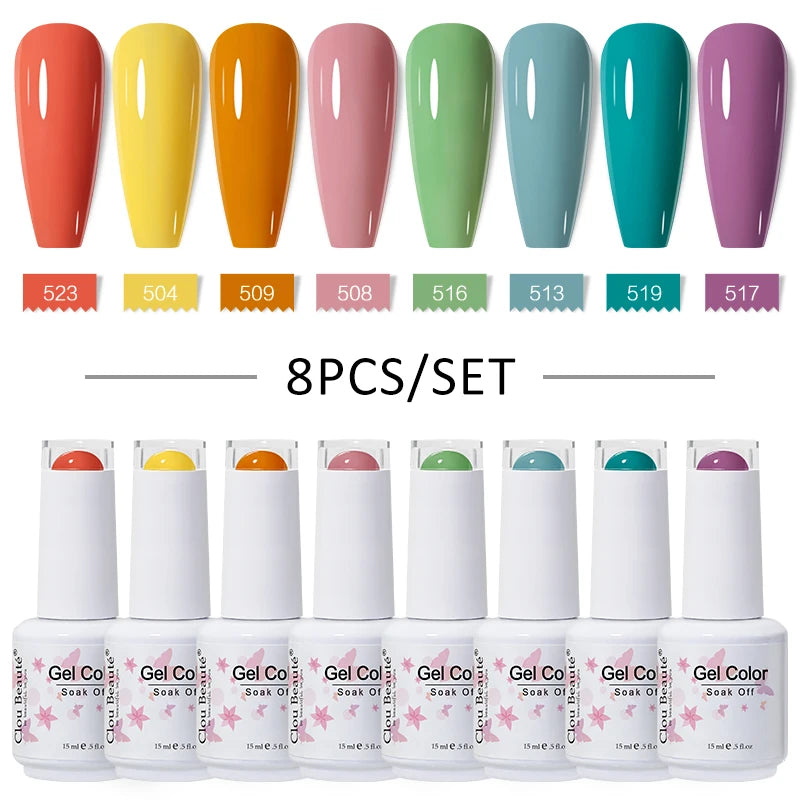 Clou Beaute 6/8pcs 15ml UV Nail Gel Colors Polish Set Summer Pretty Sugar Pink Red Neon Professional Nail Art Manicure Kit Gift