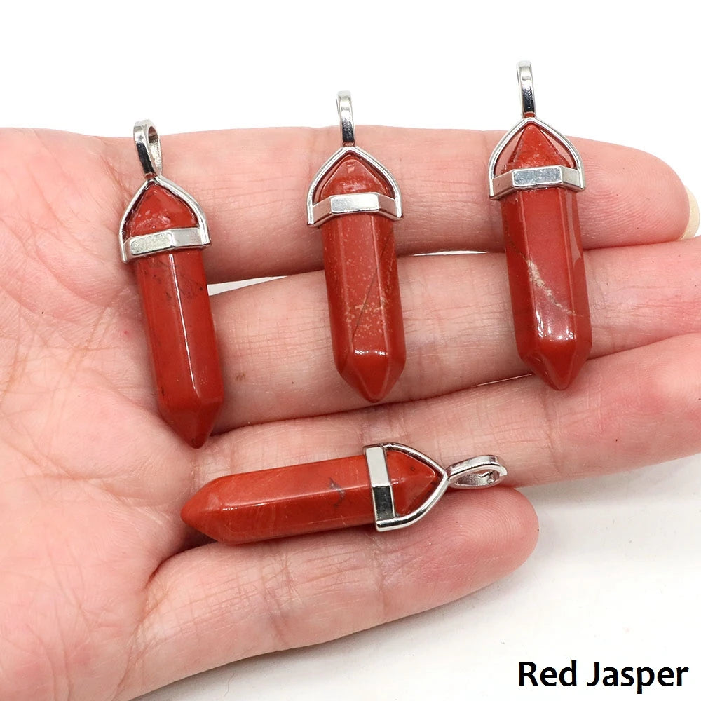 1PC Hexagonal Chakra Crystal Pendant Bullet Shape Natural Gemstone Pointed Quartz Stone Pendants for DIY Necklace Jewelry Making