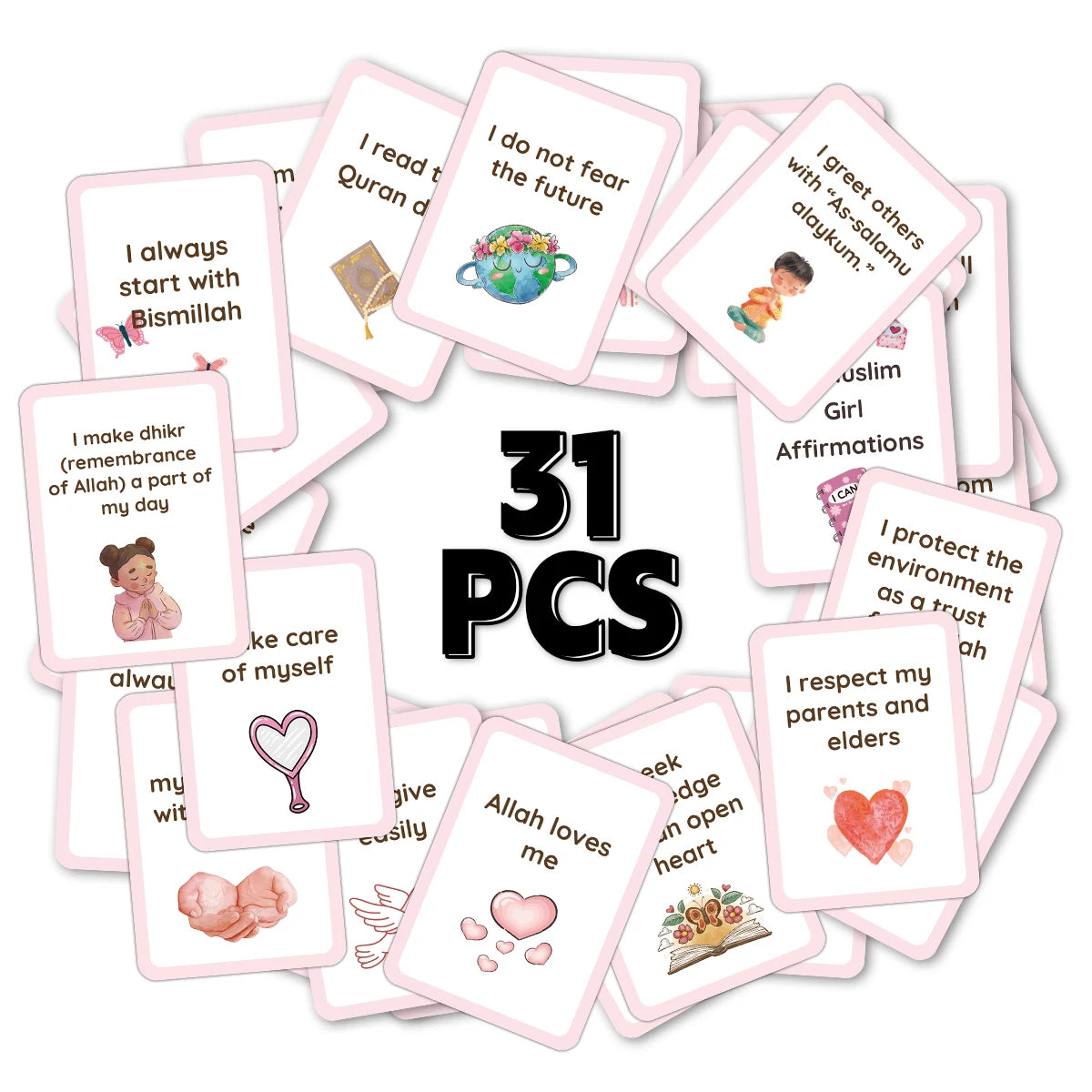 31pcs 'my Muslim Girl Affirmations'cards,Pastel Illustrations,Inspirational Ramadan Gift Cards For Women,Daily Reminders Cards