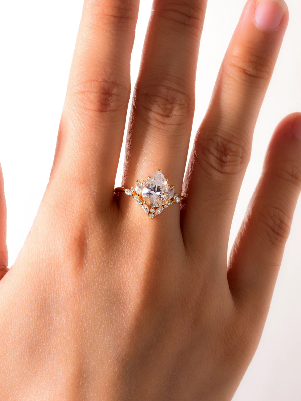 S925 Sterling Silver Water Drop 2CT Moissanite Ring Set Fine Jewelry Gold Plated 18k Suitable for Gift Giving Birthday Gift