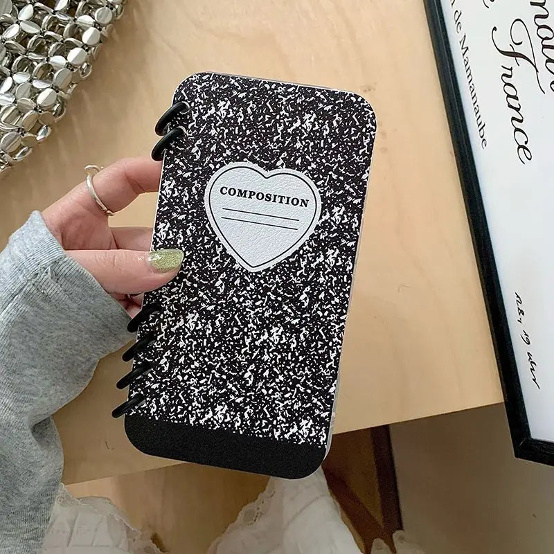 Splashing Ink Love Phone Case For iPhone 16 Pro 14 13 15 Pro Max Cover Funny Coil Notebook Shape Cases For Apple 14 11 12 Funda