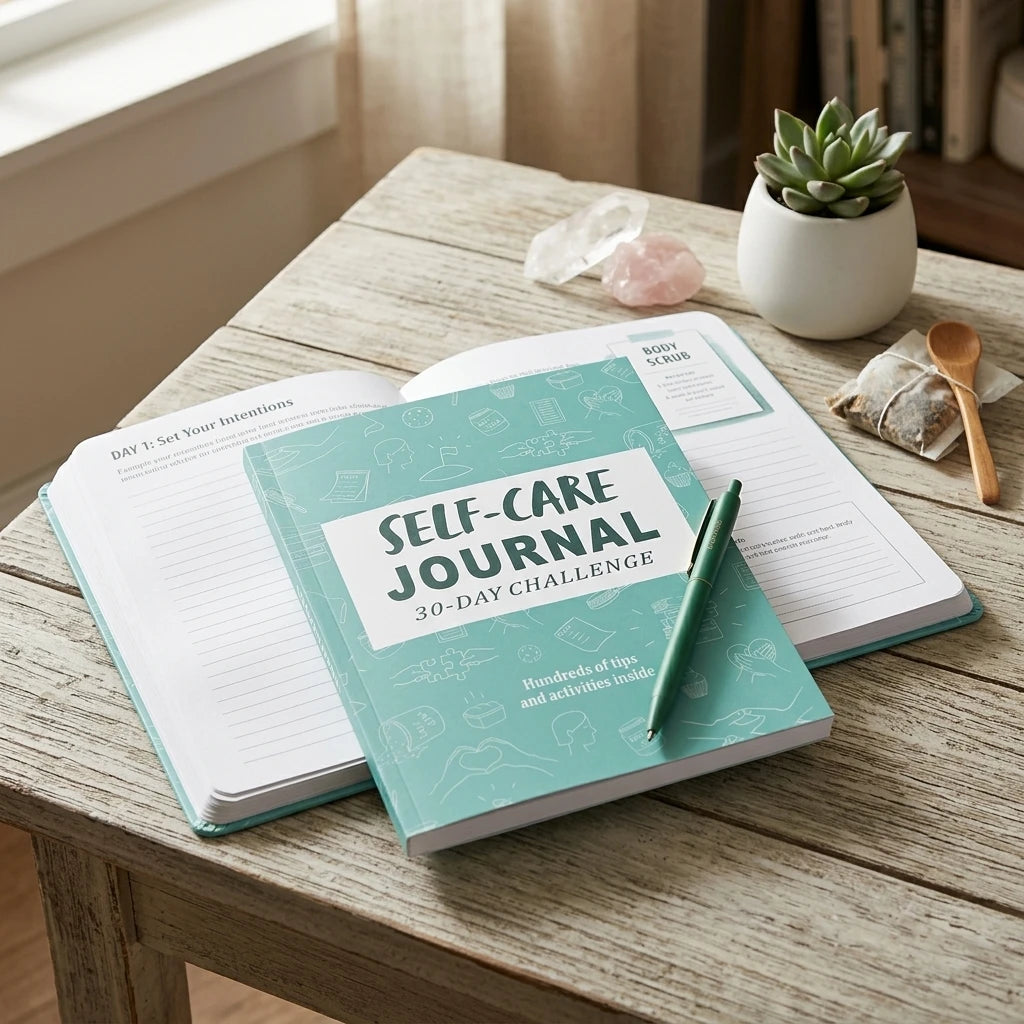 Thick Woodfree Paper Self Care Journal, 30 Day Guided Challenge Diary With Daily Prompts, Personal Growth Habit Tracker