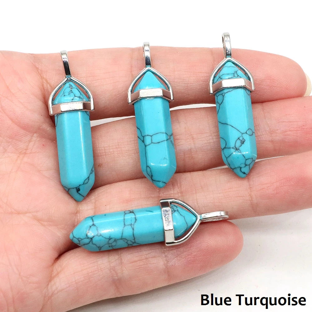 1PC Hexagonal Chakra Crystal Pendant Bullet Shape Natural Gemstone Pointed Quartz Stone Pendants for DIY Necklace Jewelry Making