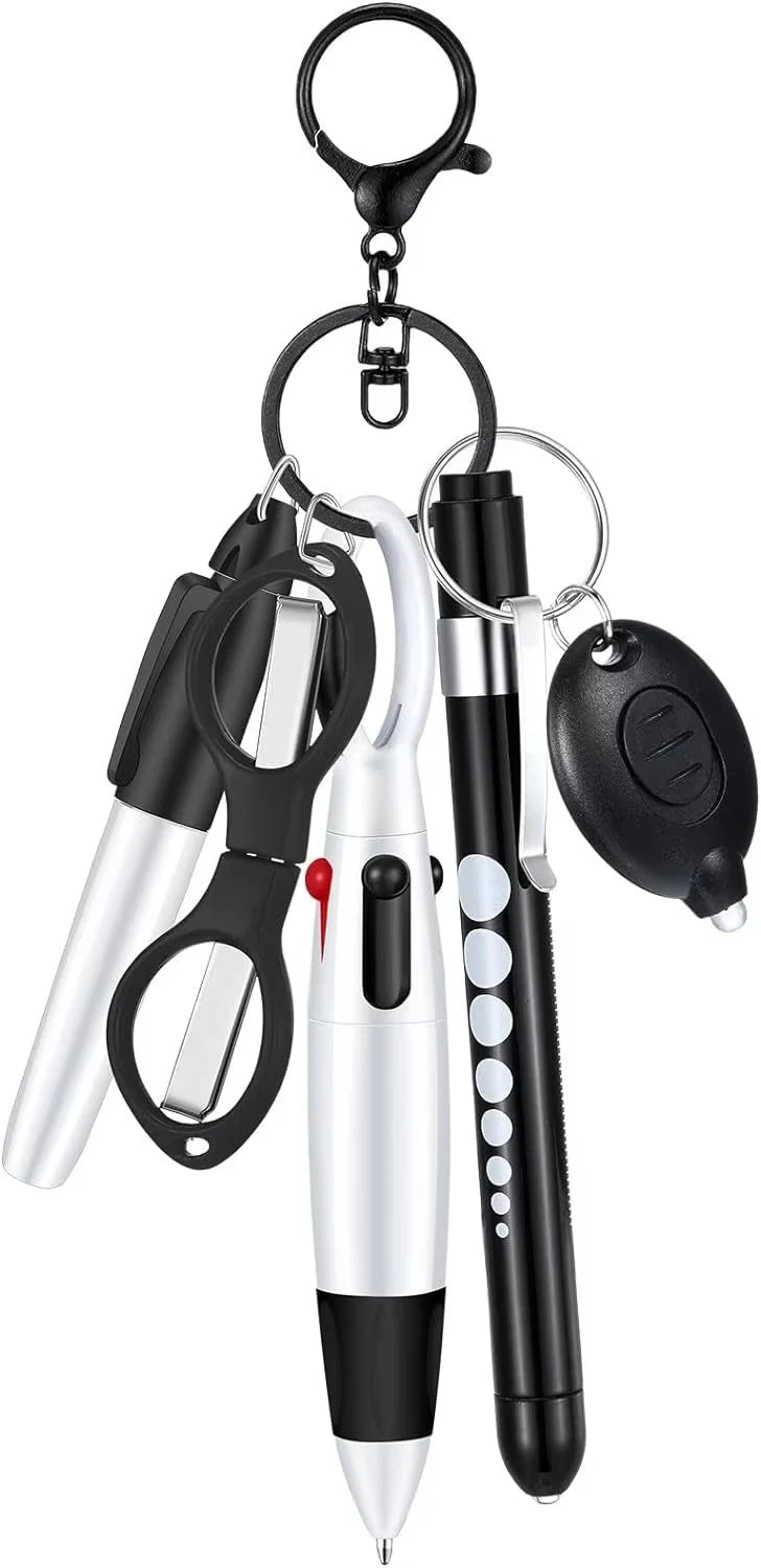 6in1 Multifunction Retractable Nurse Ball Pen Set Flashlight Foldable Scissors Ballpoint Pen Keychain Pens Permanent Marker