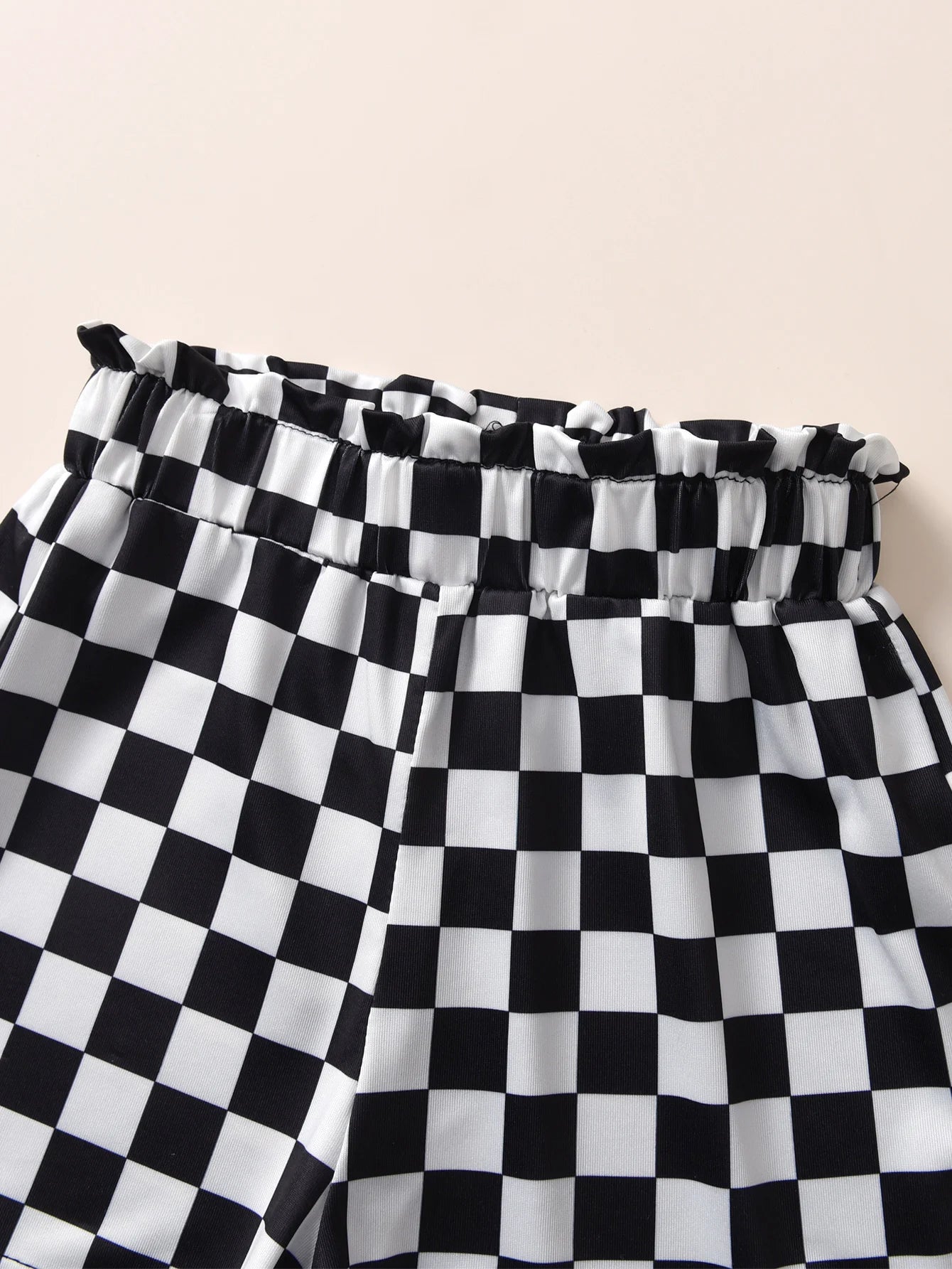 Girls' Summer Set Two-Piece Children'S Black Cropped Top And Plaid Shorts Kids Daily Leisure Clothes Suitable For Outdoor Wear