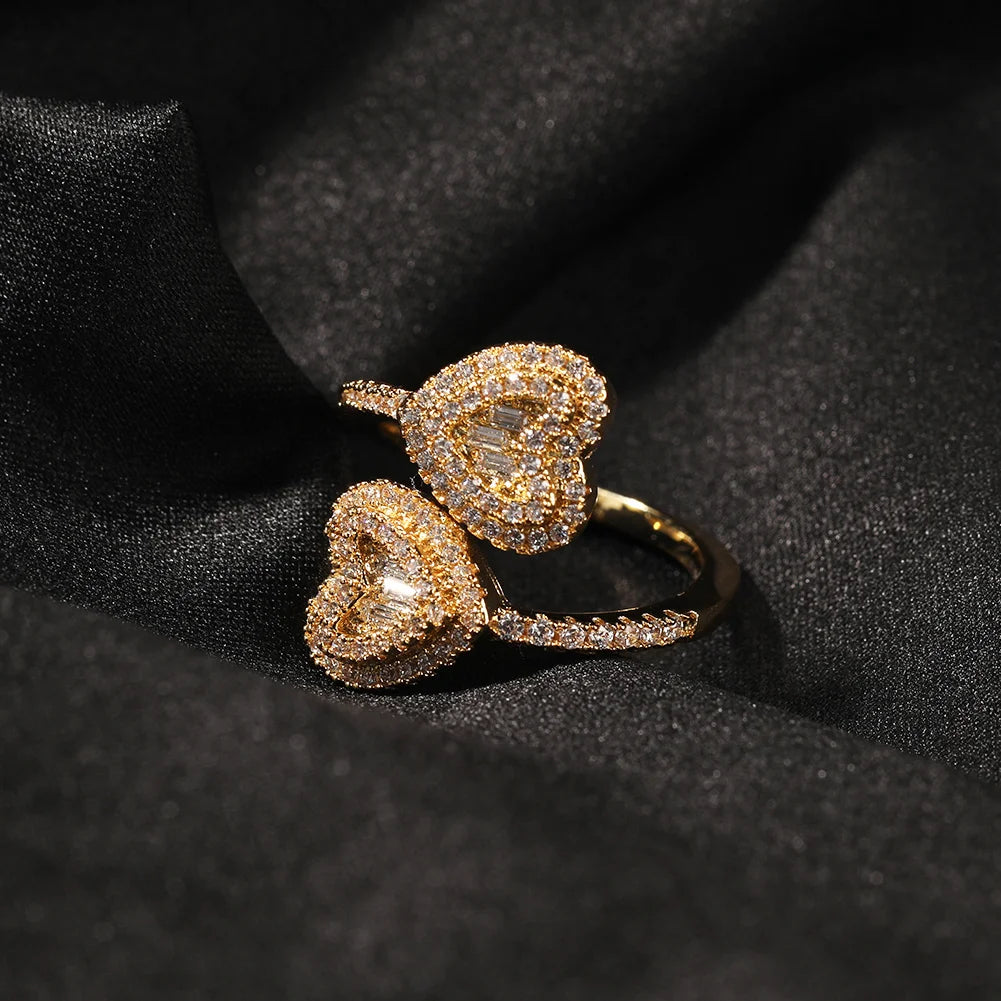 Uwin Heart Thin Circle Ring Baguetter Iced Out Bling Square Cubic Zirconia Charm Luxury Jewelry Engagement Gift For Women