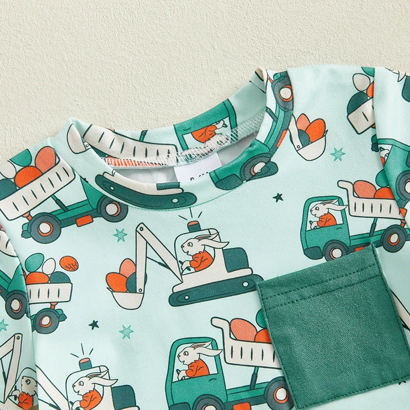 2024-12-23 Lioraitiin Summer Toddler Baby Boys Easter Outfits Bunny Pattern Crew Neck Short Sleeve T-Shirt with Shorts Set