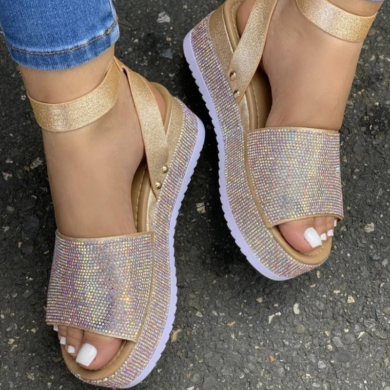 Rhinestone Platform Wedge Sandals
