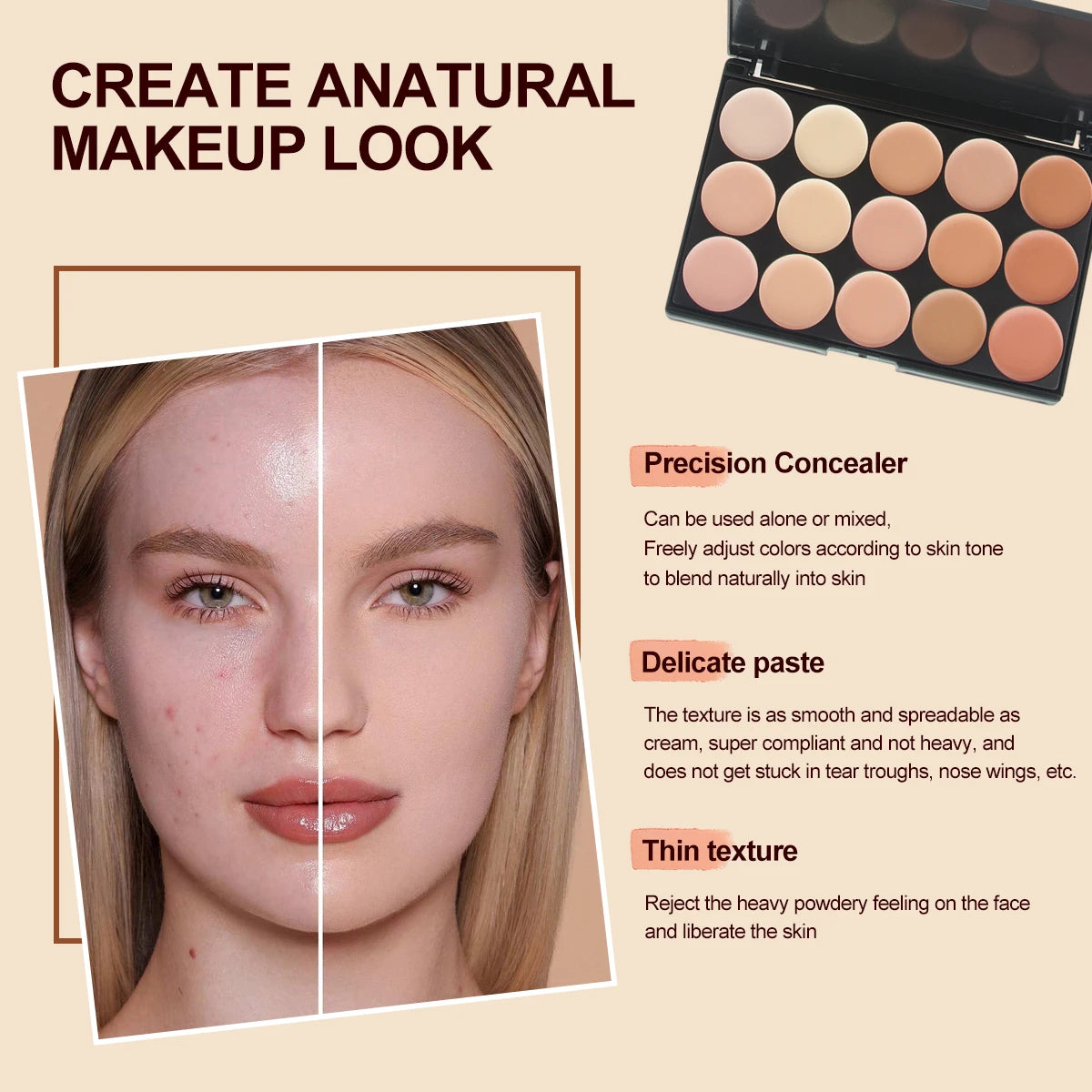 15-Color Concealer & Contour Palette — Professional Camouflage Cream Foundation