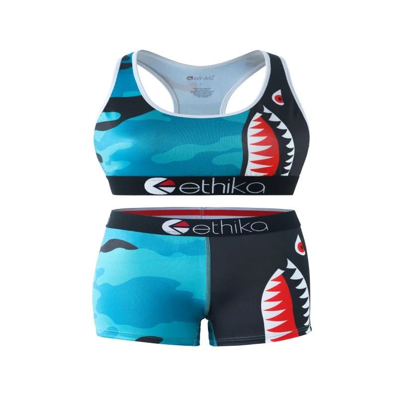 ETHIKA Sets for Woman Bra and Shorts Fashion Print Women's Swimming Fitness Boxers Short Set Plus Size Two Piece Underwear Suit