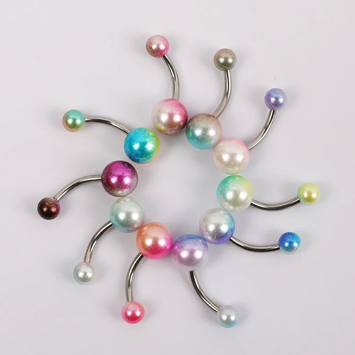5PCS Pearl Belly Button Piercing Set Acrylic Painted Belly Piercing Barbell Bulk For Women Belly Ring Lot Piercing Ombligo Pack