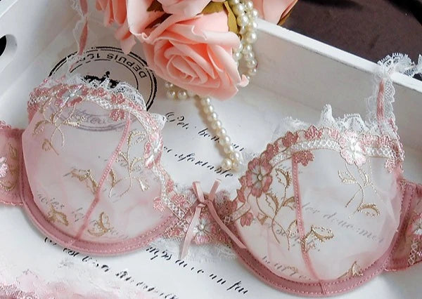 Luxury European and American Underwear Women Thin Big Size Sexy Bra Big Chest Small Lace Transparent Bra Set Perspective Winter
