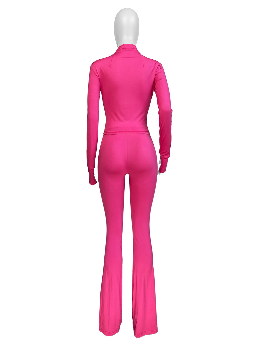 Pant Sets Two Piece Set Women Sexy Slim Fit Zipper Top Stand Collar Solid Sporty Casual Splice Flare Pants Elastic Waist