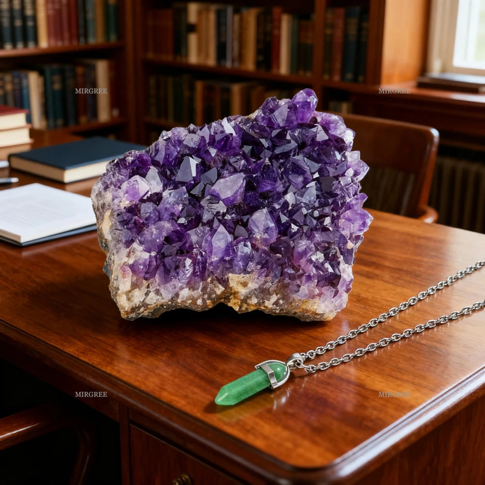 2pcs Natural Amethyst Clusters and Lapis Lazuli Necklace Set,home Decor Healing Crystals,spiritual Gifts for Crystal Enthusiasts