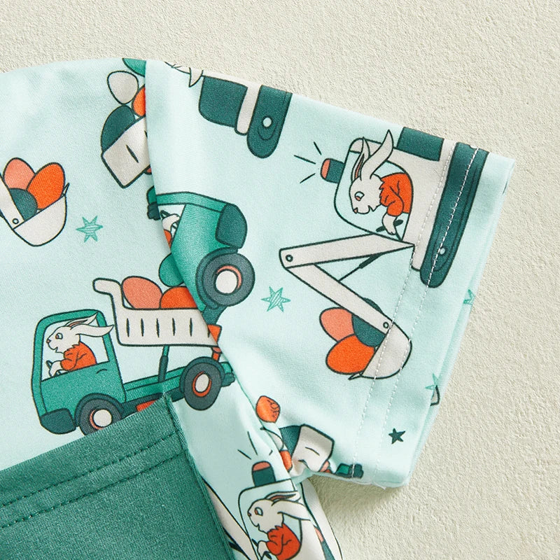 2024-12-23 Lioraitiin Summer Toddler Baby Boys Easter Outfits Bunny Pattern Crew Neck Short Sleeve T-Shirt with Shorts Set