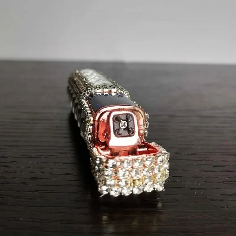 Rhinestone Touch Screen Lighter With Diamond Usb Charging Mute Cigarette Lighter Personality Ladies Lighter Windproof Gadget