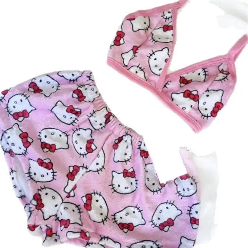 HelloKitty Cute Cartoon Women Pajama Set Vest Shorts Sleepwear Homewear Casual Outfit
