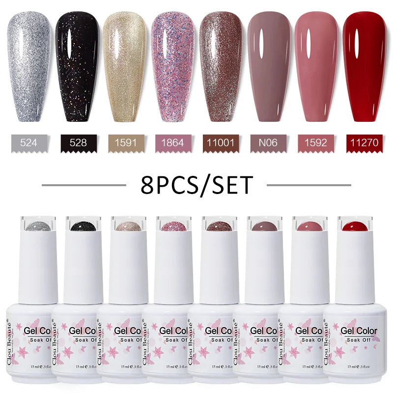 Clou Beaute 6/8pcs 15ml UV Nail Gel Colors Polish Set Summer Pretty Sugar Pink Red Neon Professional Nail Art Manicure Kit Gift
