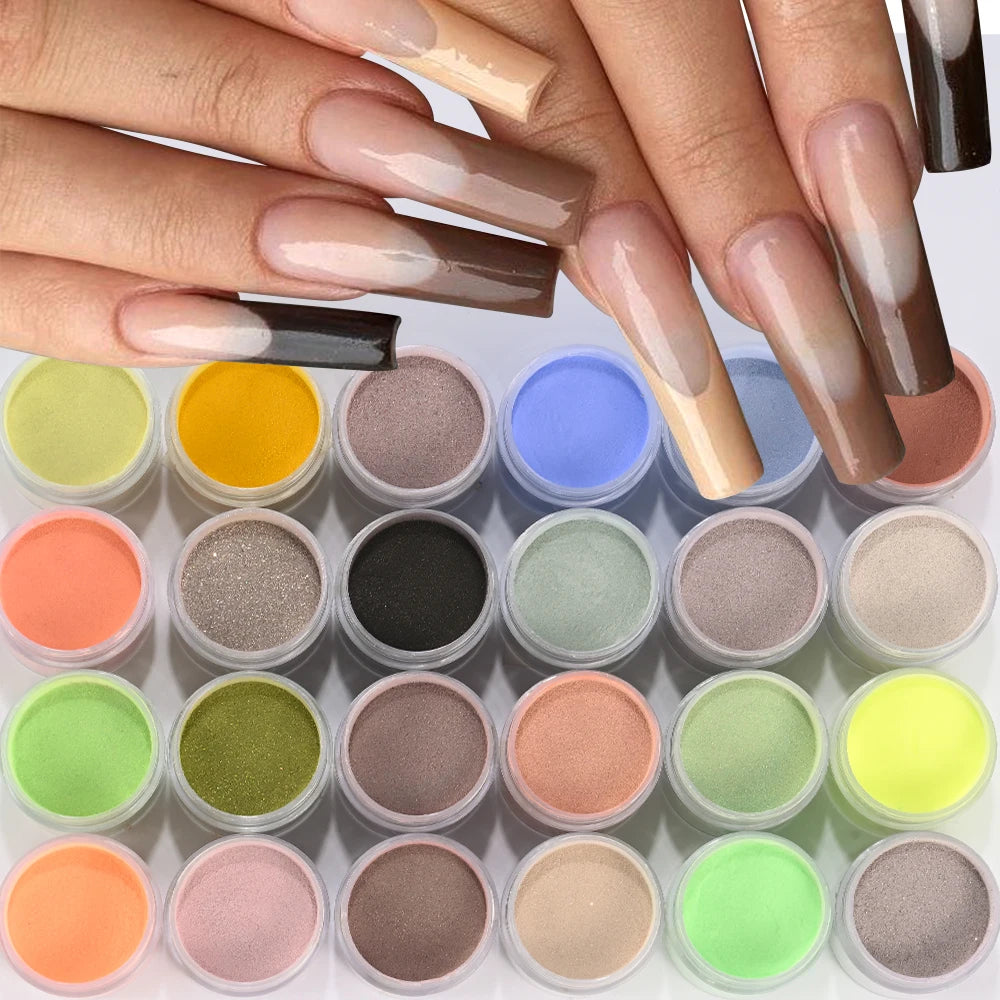 24Pcs/Set Nail Acrylic Powder Multi-Colors Professional Nails Crystal Pigment Dust for Nail Art Extension Carving Dipping Powder