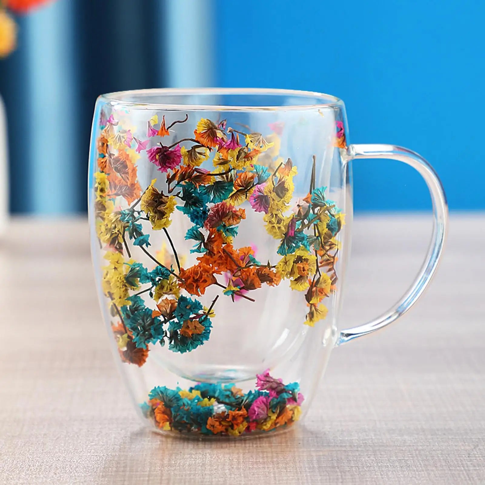 350ml Double Wall Glass Cup Dry Flowers Insulated Flowers Espresso Cup Coffee Mugs Duals Layered Glass Cups Dried Flowers
