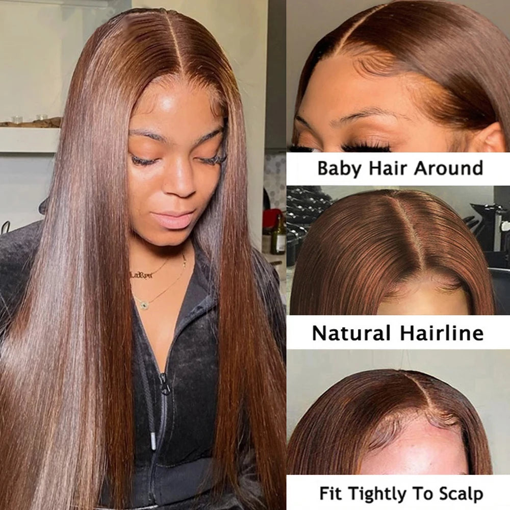 Straight Chocolate Brown Lace Front Human Hair Wig  Lace Frontal Wig 13x6 Brazilian Human Hair Wigs For Women Pre Plucked