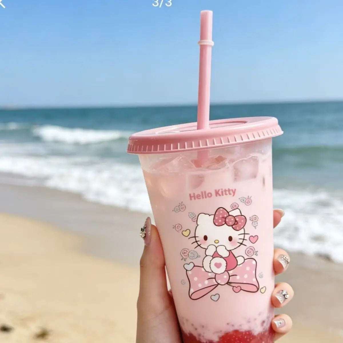 Anime Summer Pink Hello Kitty Frosted Straw Coffee Cup Unique High Aesthetic Large Capacity Girls Cold Drink Tumbler Sanrio 2026