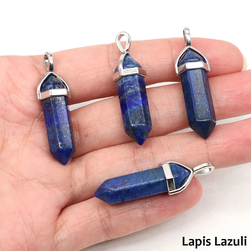 1PC Hexagonal Chakra Crystal Pendant Bullet Shape Natural Gemstone Pointed Quartz Stone Pendants for DIY Necklace Jewelry Making