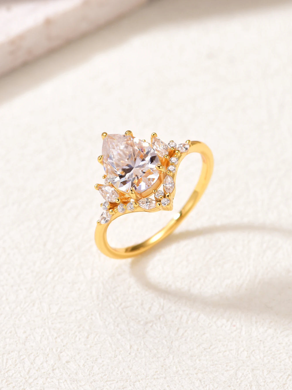 S925 Sterling Silver Water Drop 2CT Moissanite Ring Set Fine Jewelry Gold Plated 18k Suitable for Gift Giving Birthday Gift