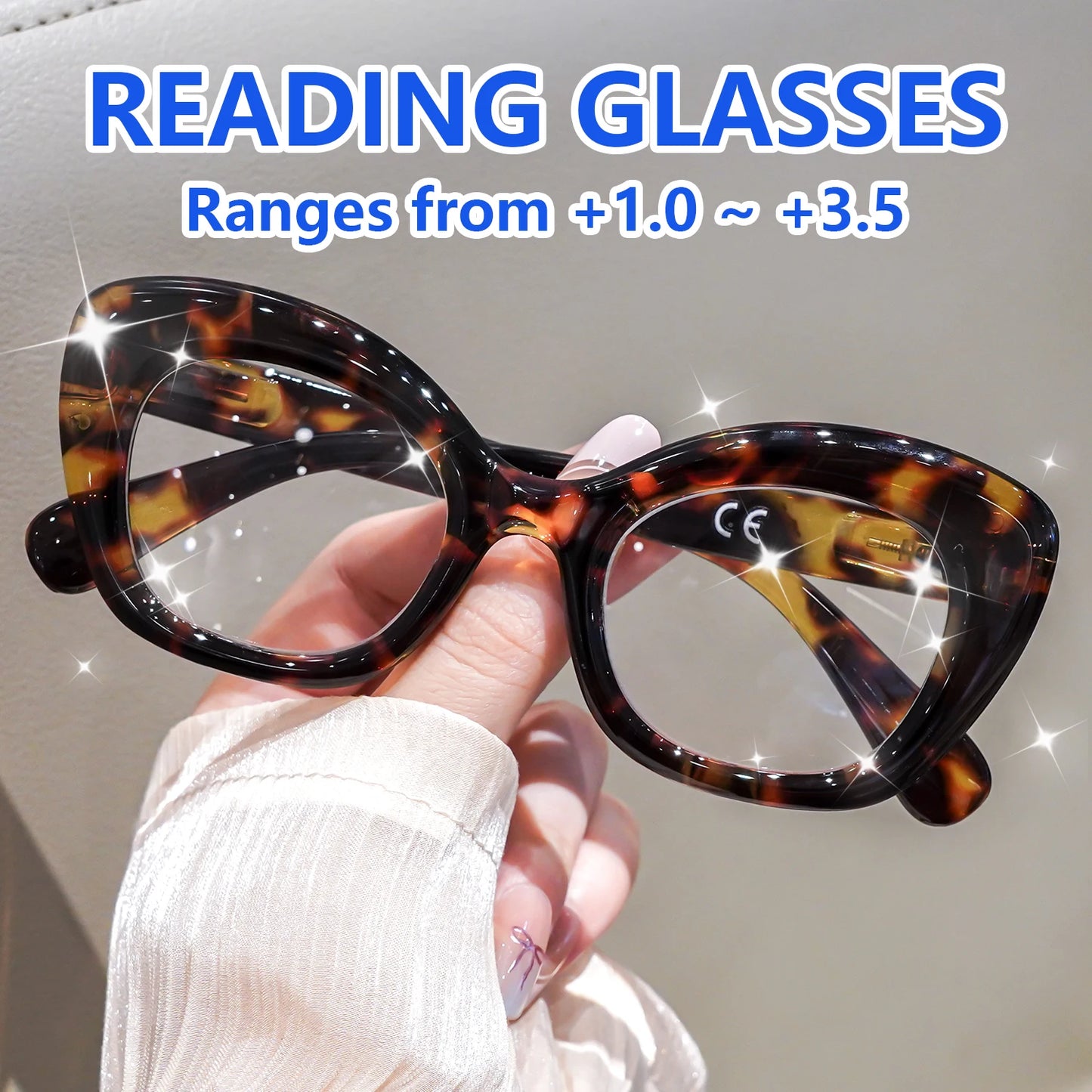 Women's Cat Eye Reading Glasses Leopard Print Tortoise Shell Stylish Eyewear Oversized Fashion Presbyopia Eyewear for Daily