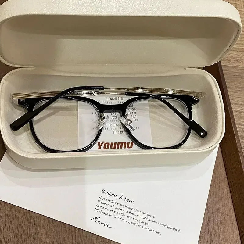Myopia Glasses Anti Blue Light Metal  Resin -1.0 ~ -6.0 Neutral Style Flat Glasses Computer Glasses
