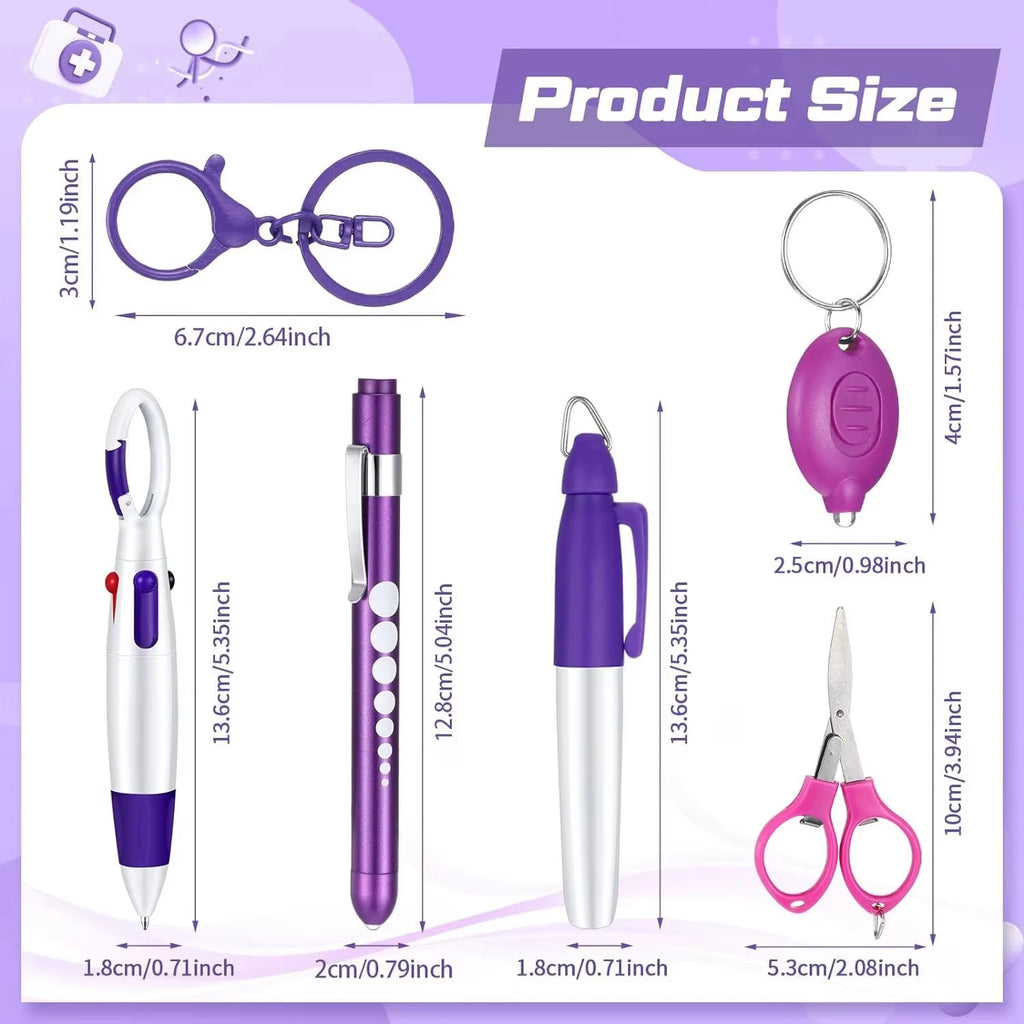 6in1 Multifunction Retractable Nurse Ball Pen Set Flashlight Foldable Scissors Ballpoint Pen Keychain Pens Permanent Marker
