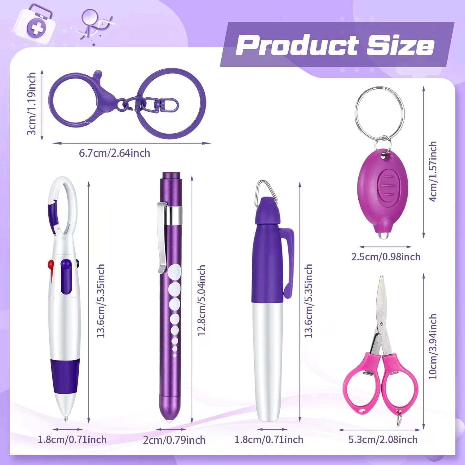 6in1 Multifunction Retractable Nurse Ball Pen Set Flashlight Foldable Scissors Ballpoint Pen Keychain Pens Permanent Marker