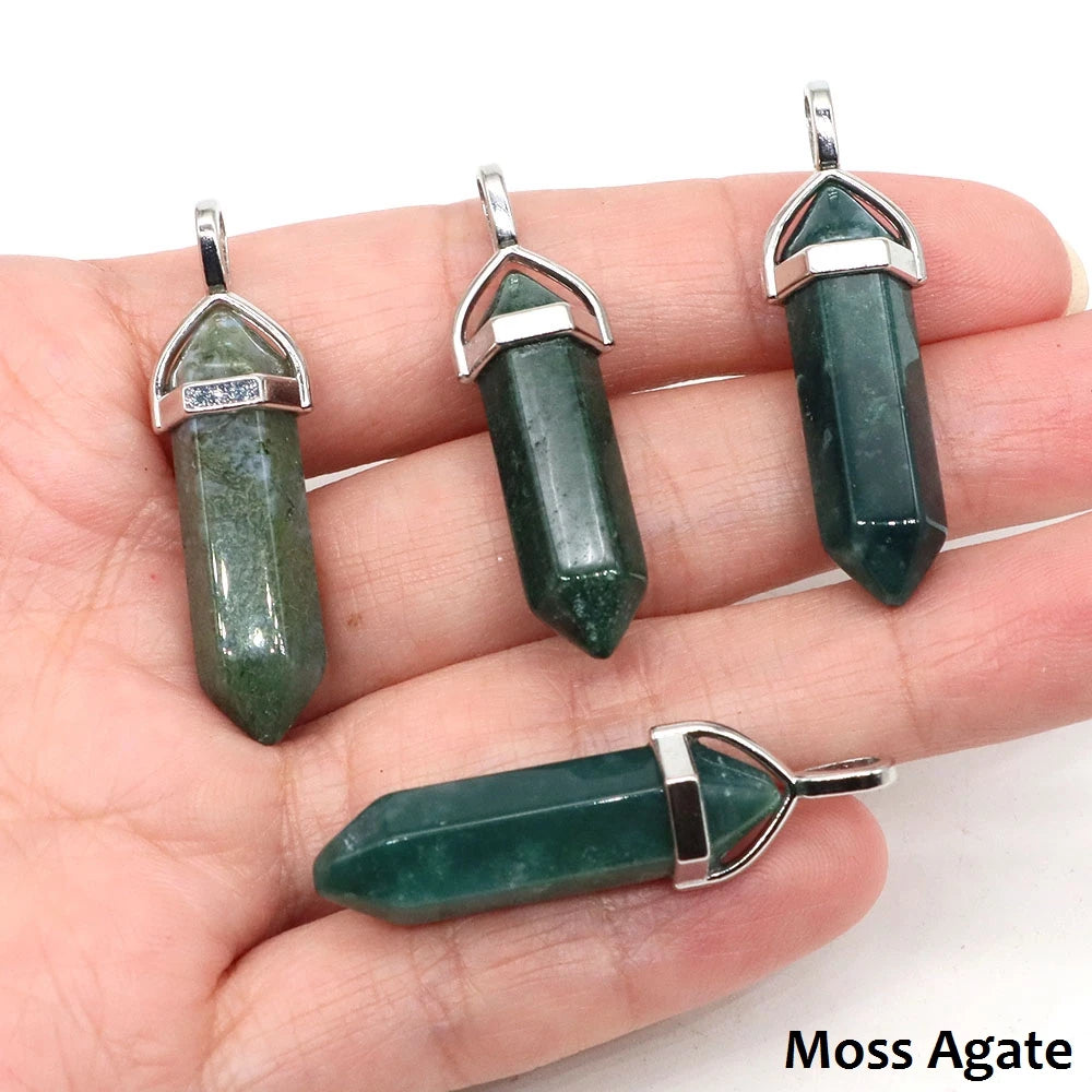 1PC Hexagonal Chakra Crystal Pendant Bullet Shape Natural Gemstone Pointed Quartz Stone Pendants for DIY Necklace Jewelry Making