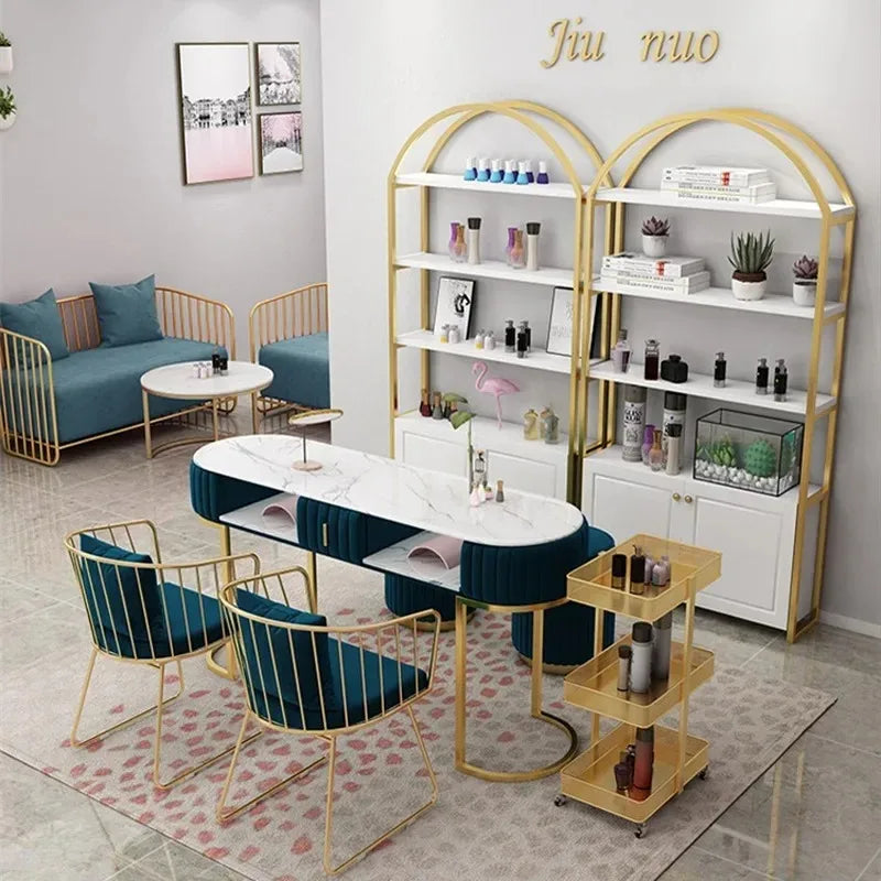 Premium Marble Nail Art Beauty Table and Chair Set Nordic