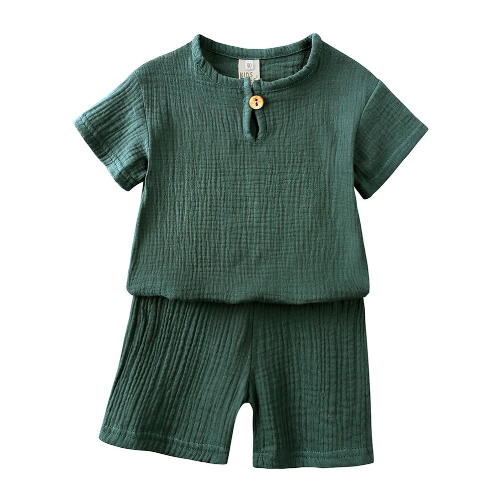 0-7years Summer Children's Clothing Set Boys & Girls Cotton Linen Suits Baby Loungewear Outfit T-shirt Tops + Shorts 2pcs