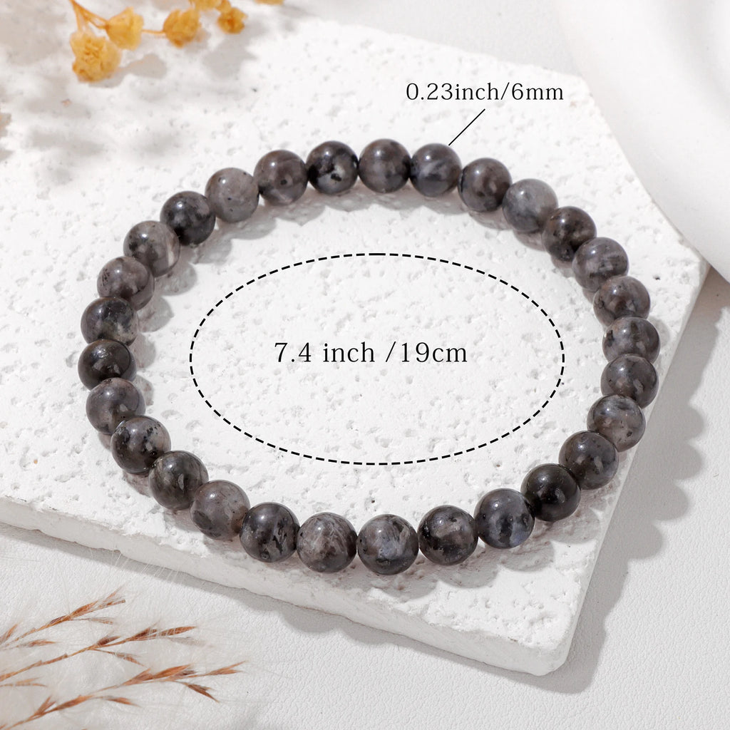 Natural Labradorite Stone Bracelet 4/6/8mm Round Beaded Bracelets for Women Men Elastic Bracelet with Card Bangle Jewelry