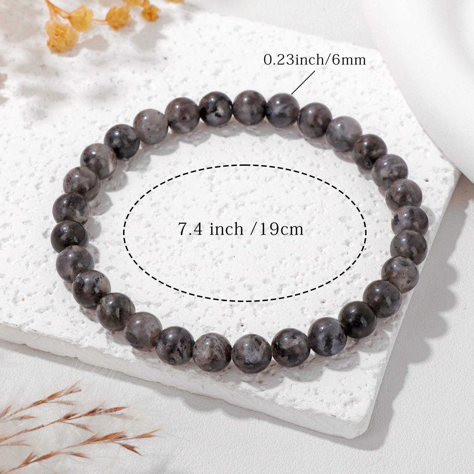Natural Labradorite Stone Bracelet 4/6/8mm Round Beaded Bracelets for Women Men Elastic Bracelet with Card Bangle Jewelry