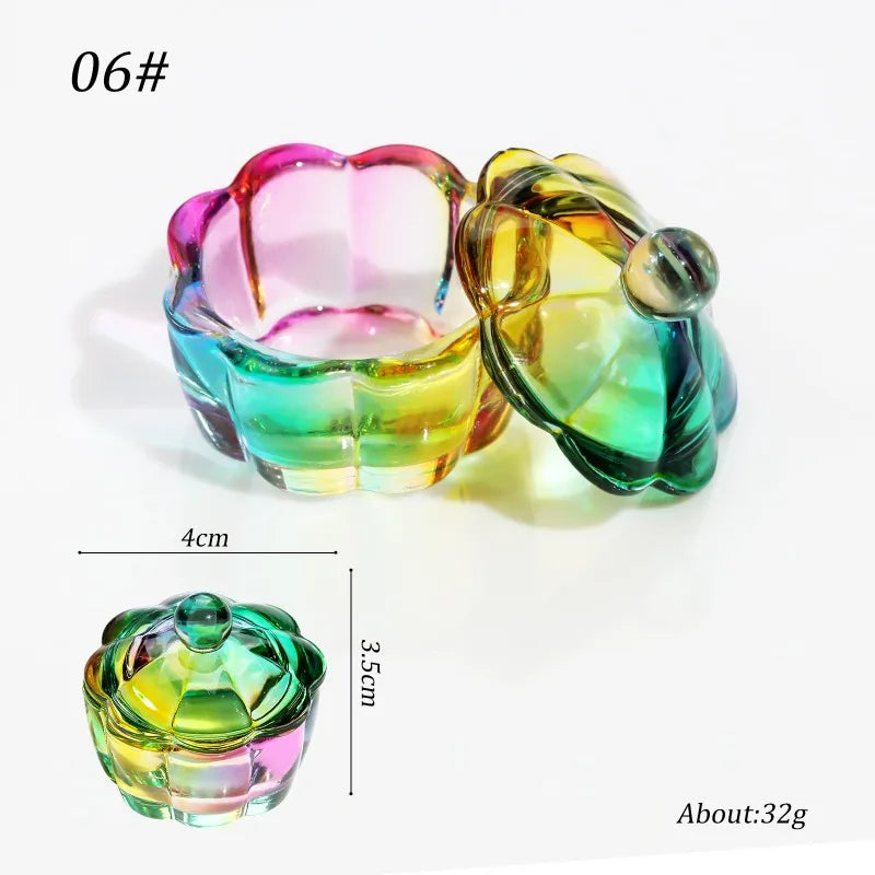 Colorful Crystal Glass Acrylic Powder Liquid Nail Cup Dish Lid Bowl with Cap Manicure Holder Equipment Nail Salon Manicure Tools