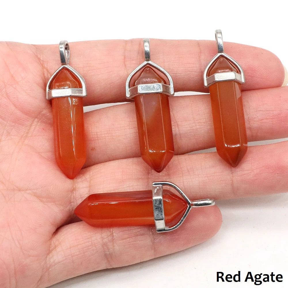 1PC Hexagonal Chakra Crystal Pendant Bullet Shape Natural Gemstone Pointed Quartz Stone Pendants for DIY Necklace Jewelry Making