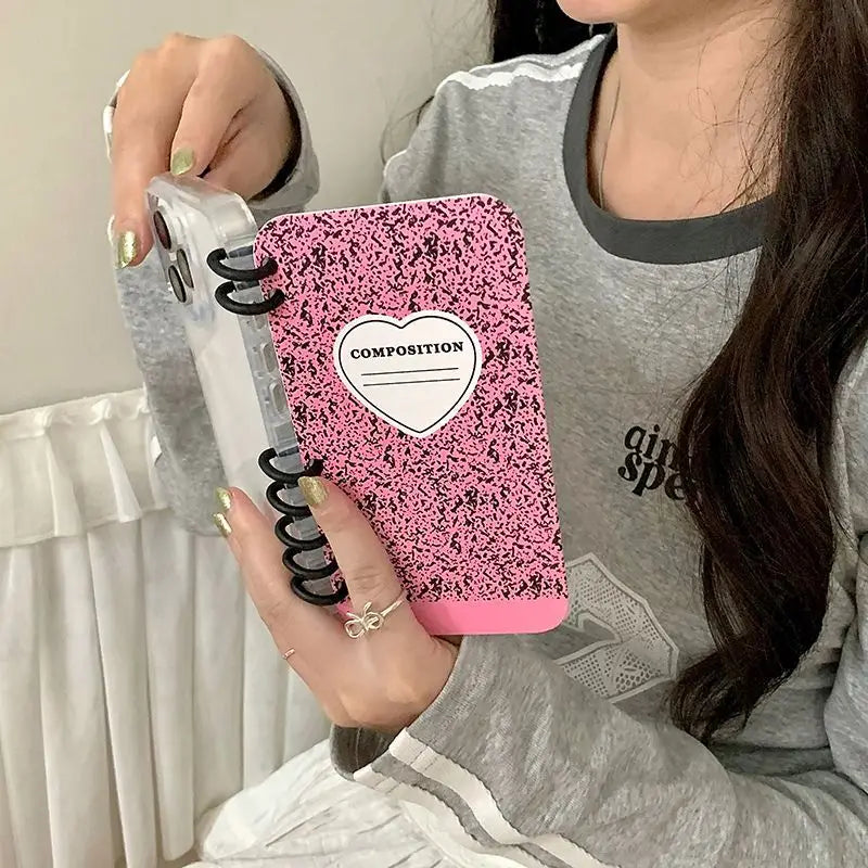 Splashing Ink Love Phone Case For iPhone 16 Pro 14 13 15 Pro Max Cover Funny Coil Notebook Shape Cases For Apple 14 11 12 Funda